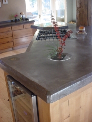 concrete countertop with polished basalt